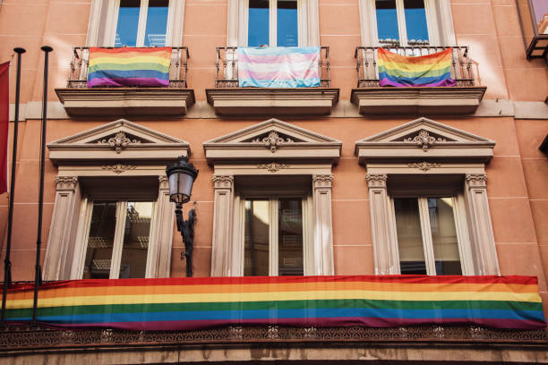 istock Gay pride flag on building balcony 1186158867