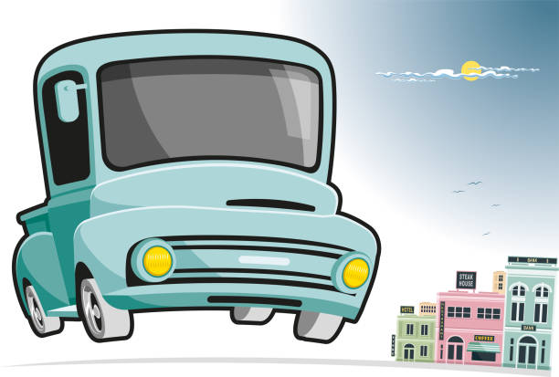 픽업 및 도시 - pick up truck old car traffic stock illustrations