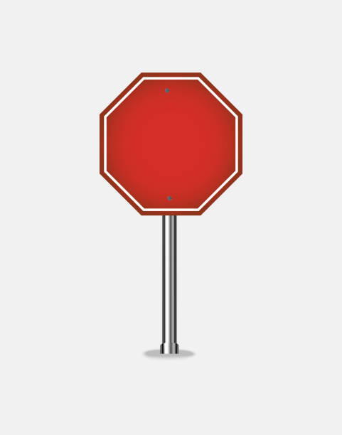 istock Red road sign is isolated on white background. Blank traffic label is empty. Warning or stop banner 1186162257