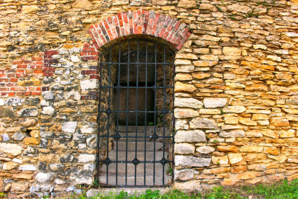 istock The old gate in the brick wall 1186163119