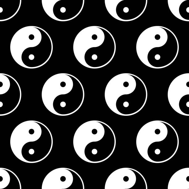 инь и ян шаблон силуэт - yin yang symbol yin yang ball zen like symbol stock illustrations