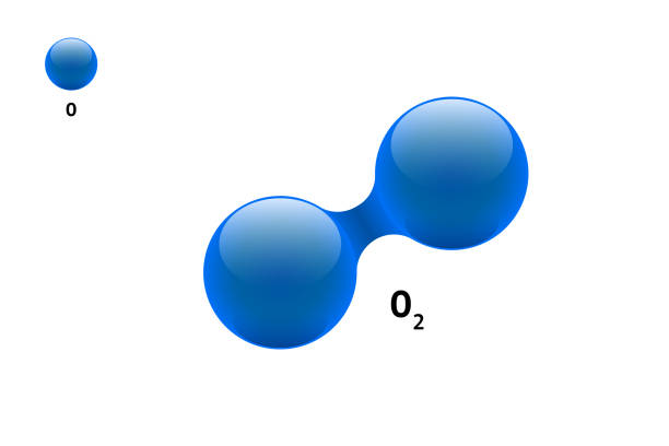 illustrazioni stock, clip art, cartoni animati e icone di tendenza di modello chimico molecola ossigeno biatomico o2 formula elemento scientifico. particelle integrate inorganiche naturali 3d diossigeno gas struttura molecolare costituita. due sfere vettoriali atomo - oxygen