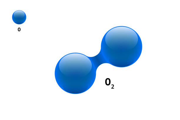 化学モデル分子二原子酸素o2科学要素式。統合粒子天然無機3d二酸素ガス分子構造からなる。2 つの原子ベクトル球 - oxygen点のイラスト素材／クリップアート素材／マンガ素材／アイコン素材
