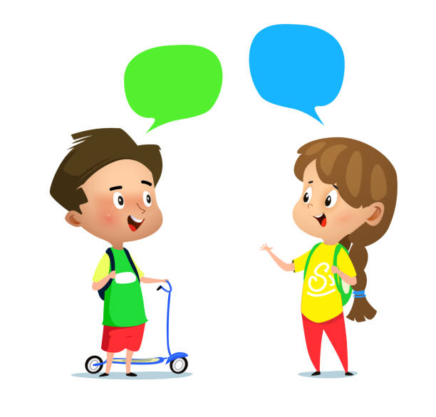 Cartoon Boy With Scooter And A Girl Talking To Each Other Stock  Illustration - Download Image Now - iStock
