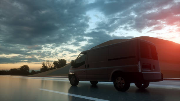 istock 3d rendering of Delivery Van on the road at dawn 1186168441