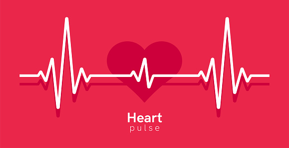 Heart pulse. Heartbeat line, cardiogram. Red and white colors. Beautiful healthcare, medical background. Modern simple design. Icon. sign or logo. Flat style vector illustration.
