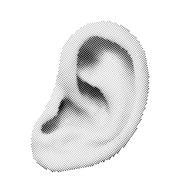 Vector Halftone Human Ear. Dotted Part Of Body Close Up Human Ear. Vector Halftone Part Of Body ears white background stock illustrations