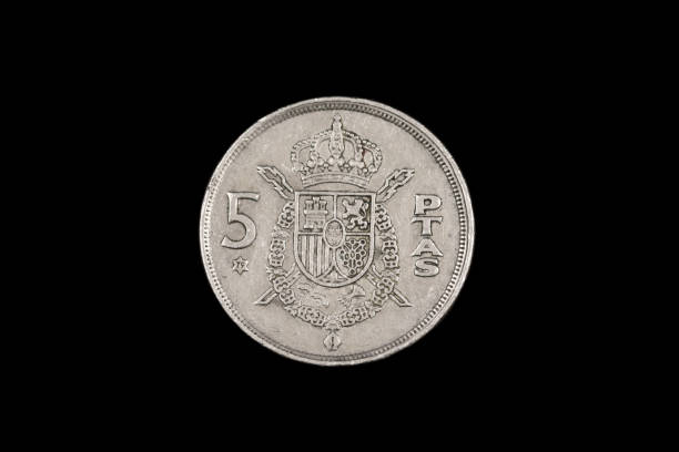 istock An old Spanish five peseta coin on black 1186170397