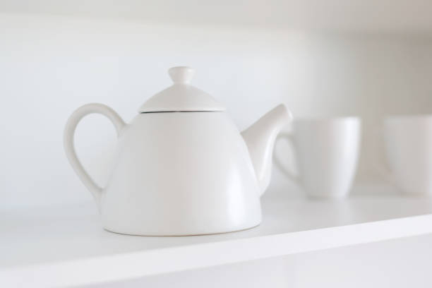 teapot and cups on the shelf