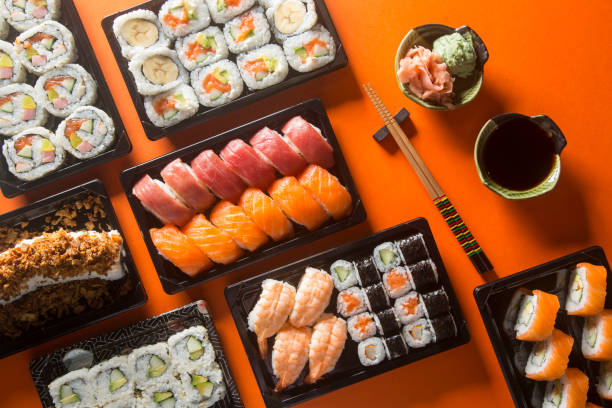 istock Varied sushi table, seen from above. 1186171677