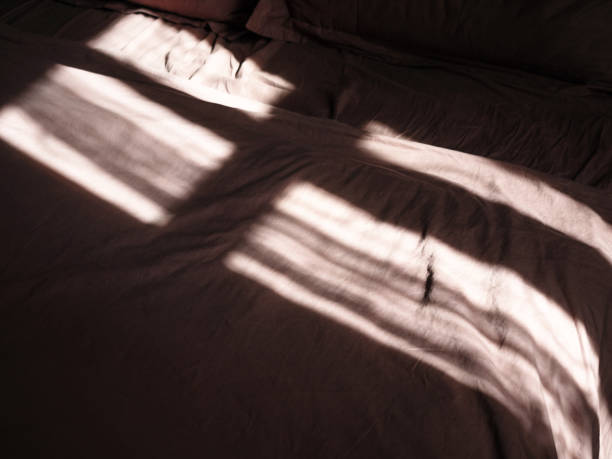 istock Beautiful shadow from the window on the bed from the morning sun 1186174994