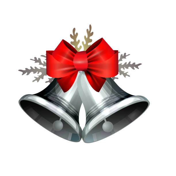 istock Christmas decorations with fir tree golden jingle bells 1186176042