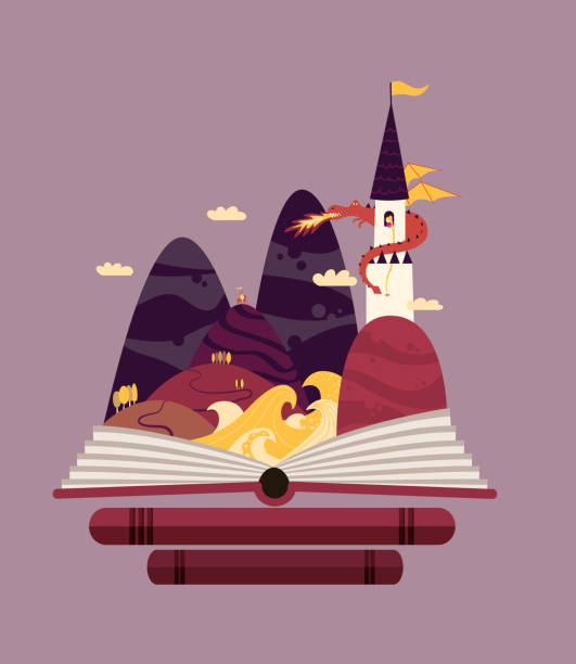 fee schwanz geschichte - drache, prinzessin und ritter zur rettung. - bilderbuch illustrationen stock-grafiken, -clipart, -cartoons und -symbole