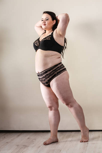 istock Plus size model wearing black lingerie 1186177339