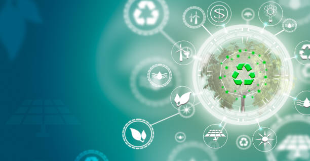istock Tree with green recycling symbol for clean energy. 1186177651