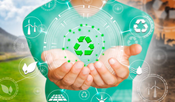 istock Man's hands with recycling symbol for environmental conservation. 1186177671