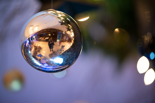 Christmas elements and background. Christmas balls and reflection.