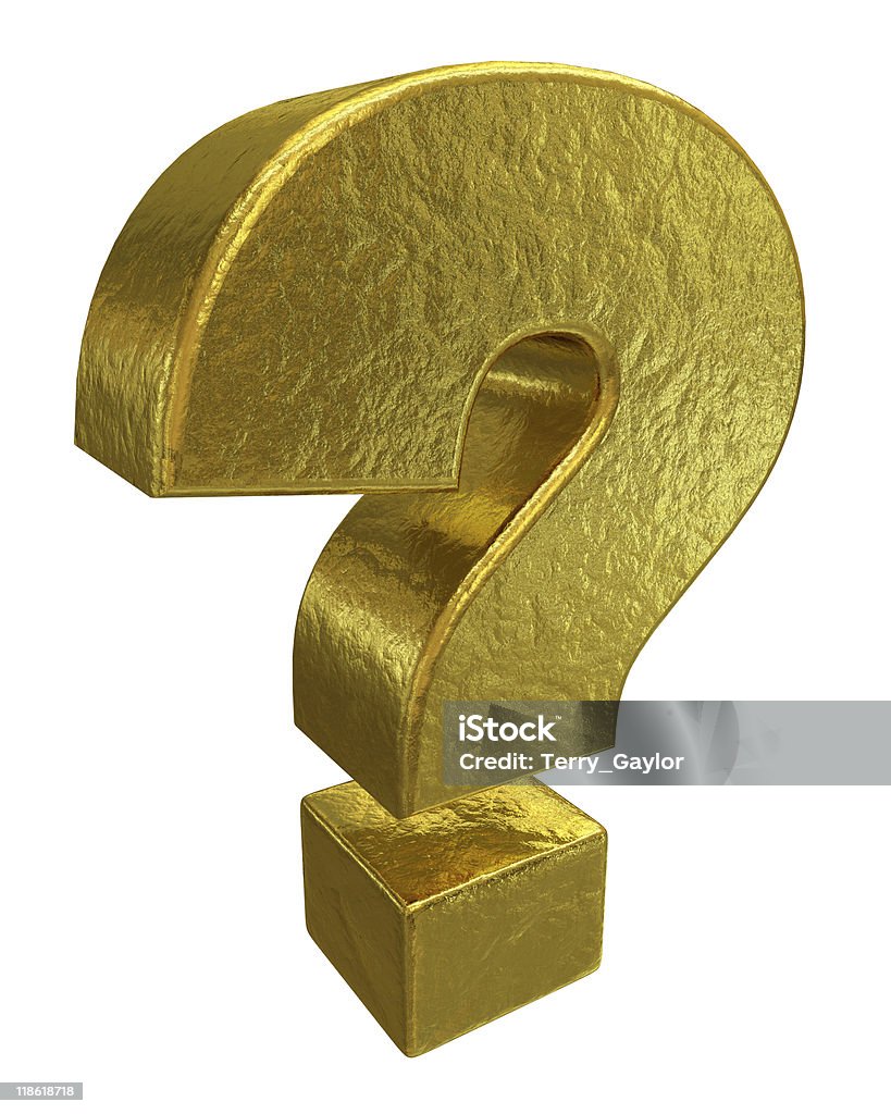 3D Gold Nugget Question Mark ?  Color Image Stock Photo