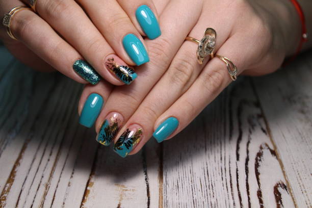 istock glamorous beautiful manicure on a trendy texture 1186188424