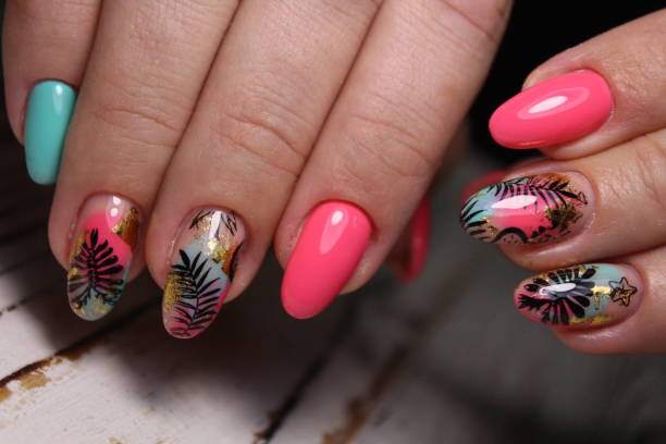 istock Trendy manicure design on a beautiful background. 1186188433