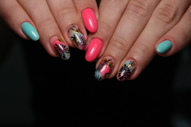 istock fashionable beige manicure with a silver design 1186188473