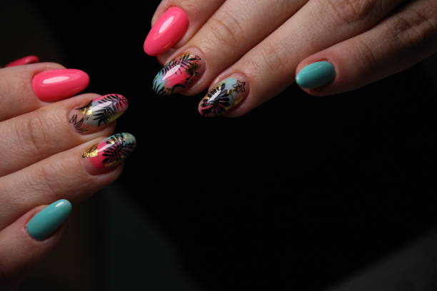 istock glamorous beautiful manicure on a trendy texture 1186188578