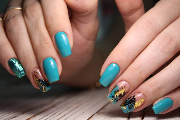 istock Trendy manicure design on a beautiful background. 1186188664
