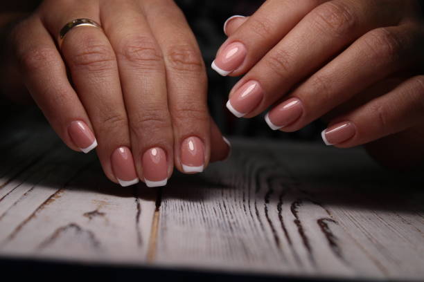 istock stylish design of manicure on beautiful nails 1186190628