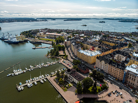 Aerial view of Katajanokka neighbourhood in Helsinki, Finland