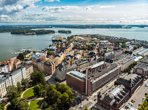 Aerial view of Katajanokka neighbourhood in Helsinki, Finland
