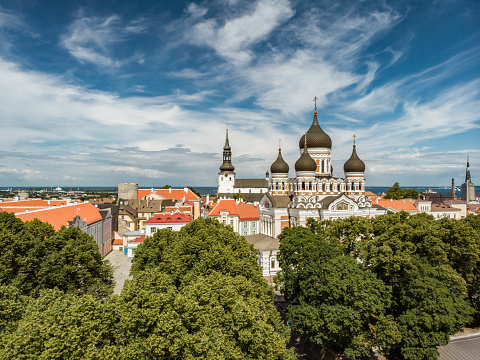 Aerial view of Alexander Nevsky Cathedral in Vanalinn, old town of Tallinn, Estonia.