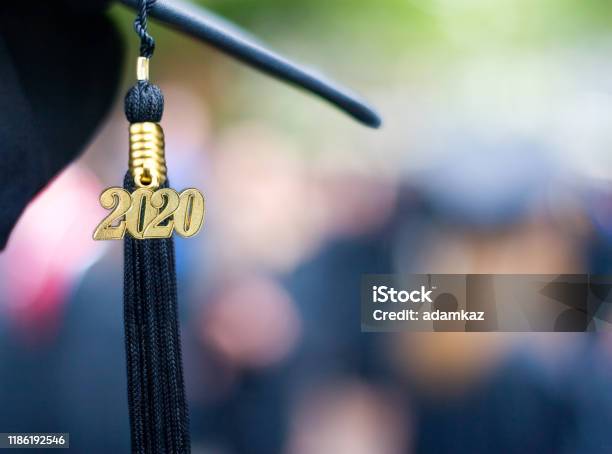 Class Of 2020 Graduation Ceremony Tassel Black Stock Photo - Download Image Now - Graduation, 2020, Mortarboard