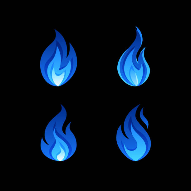 ilustrações, clipart, desenhos animados e ícones de chama do fogo do gás, ilustração do vetor no estilo liso - blue gas flame
