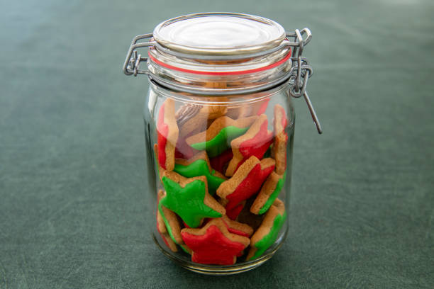 Christmas cut-out cookies in a jar