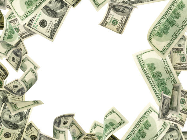 istock Money stack. Hundred dollars of America. Falling money isolated, us bill. 1186206083