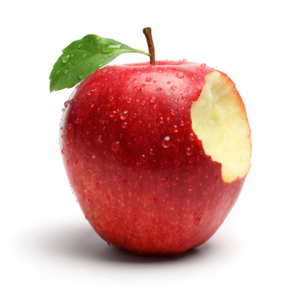 morder en una manzana roja - drop red delicious apple apple fruit fotografías e imágenes de stock