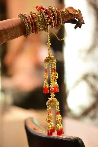 Close-up photo of gorgeous bracelet on a woman's indian,