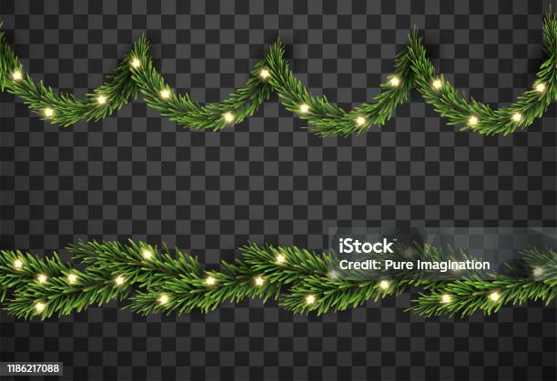 Kerstboom Decor Met Fir Takken En Ster Op Transparante Achtergrond Vector Illustratie Stockvectorkunst en meer beelden van Bloemenkrans