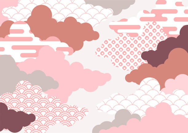 Cloud background illustration with Japanese pattern Haze Seigaiha Kanoko aperture Cloud background illustration with Japanese pattern Haze Seigaiha Kanoko aperture stratus clouds stock illustrations