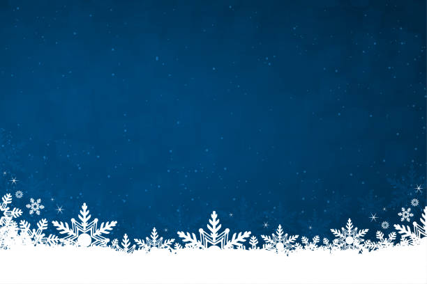 weiß gefärbter schnee und schneeflocken am boden einer dunkelblauen horizontalen weihnachtshintergrund-vektor-illustration - winter stock-grafiken, -clipart, -cartoons und -symbole