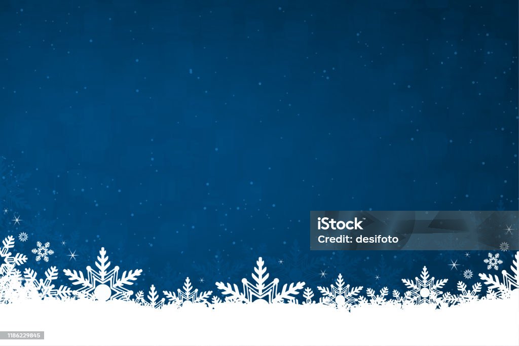 深藍色水準聖誕背景向量插圖底部的白色雪和雪花 - 免版稅背景 - 主題圖庫向量圖形