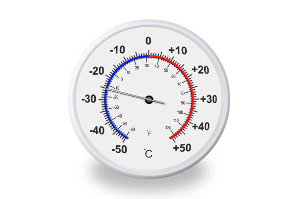 istock Celsius and fahrenheit scales thermometer with shadow on white background. Ambient temperature minus 25 degrees celsius 1186230960