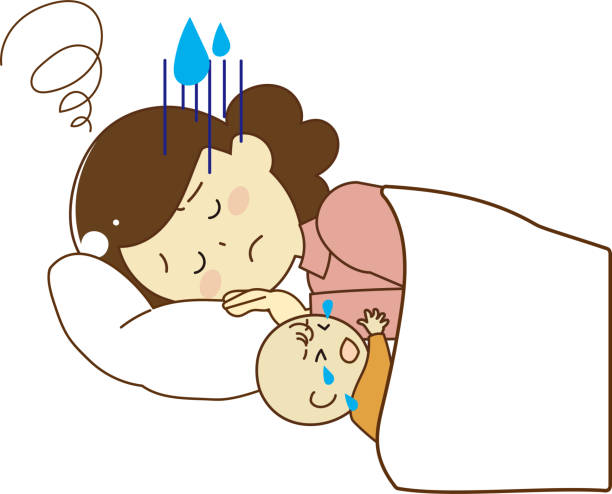 아기 와 엄마 그림 - baby duvet sleeping bed stock illustrations