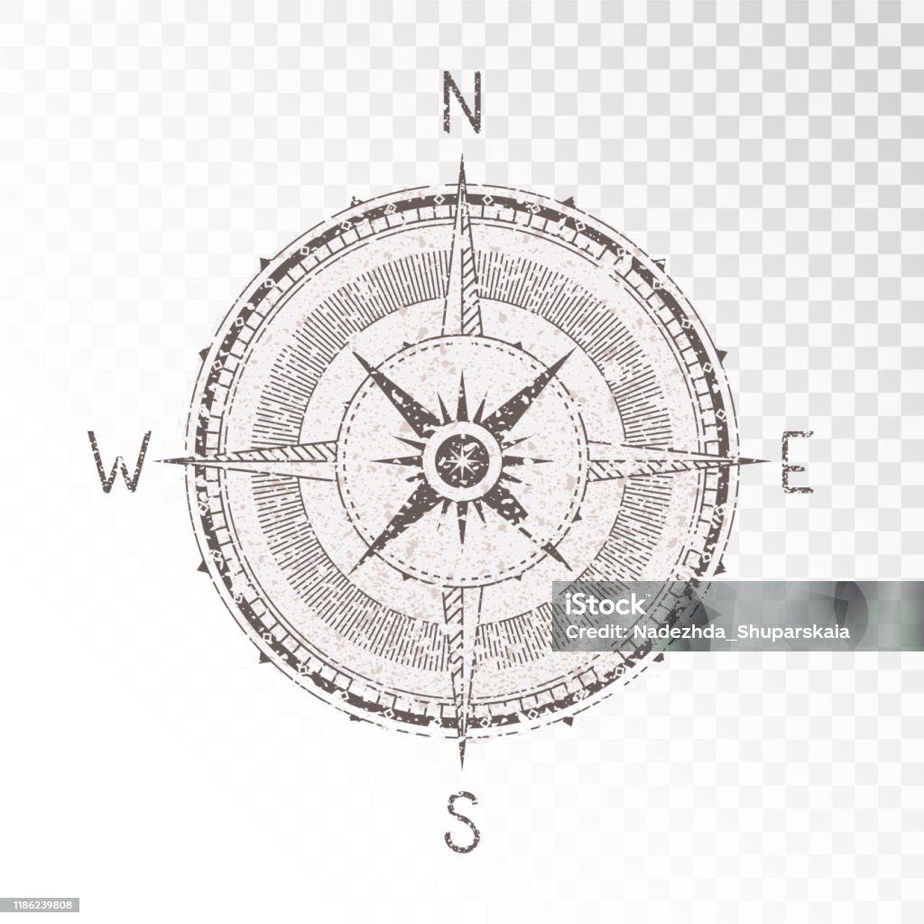 Vector Illustration With A Vintage Textured Compass Or Wind Rose And ...