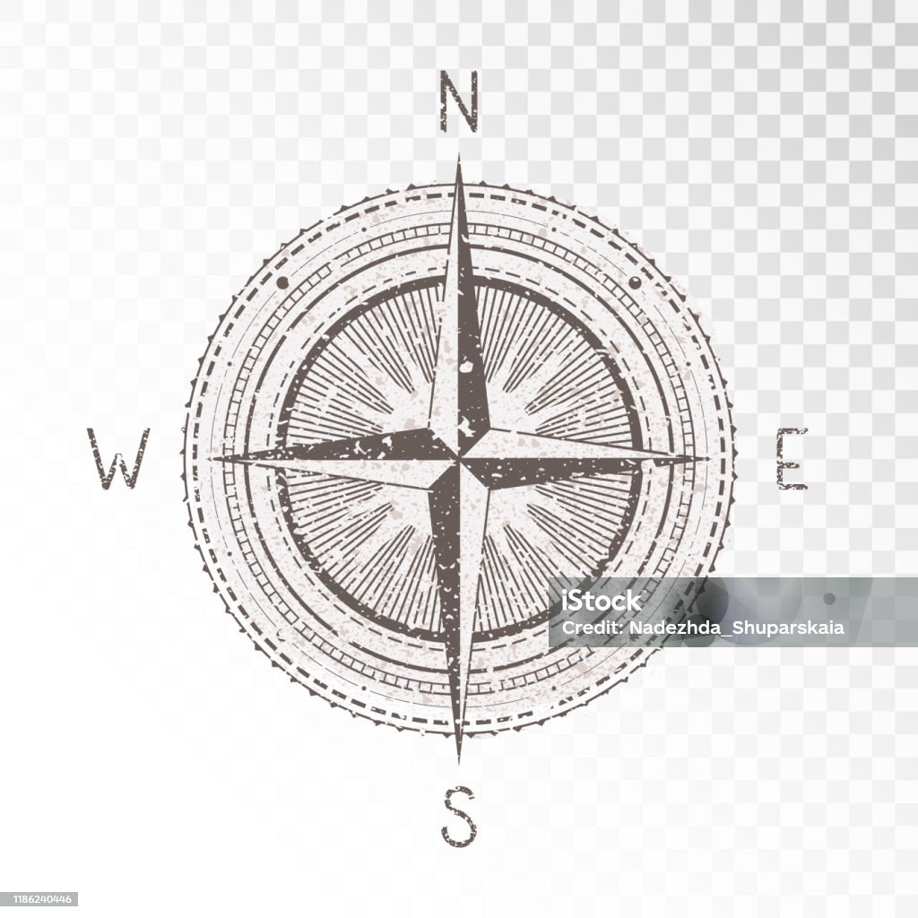 Vector Illustration With A Vintage Textured Compass Or Wind Rose And ...