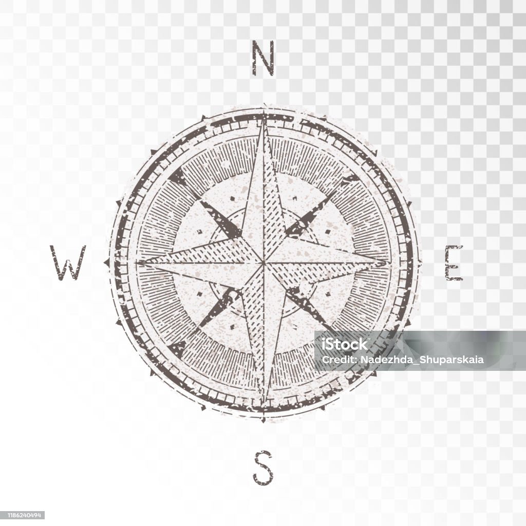 Vector Illustration With A Vintage Textured Compass Or Wind Rose And ...