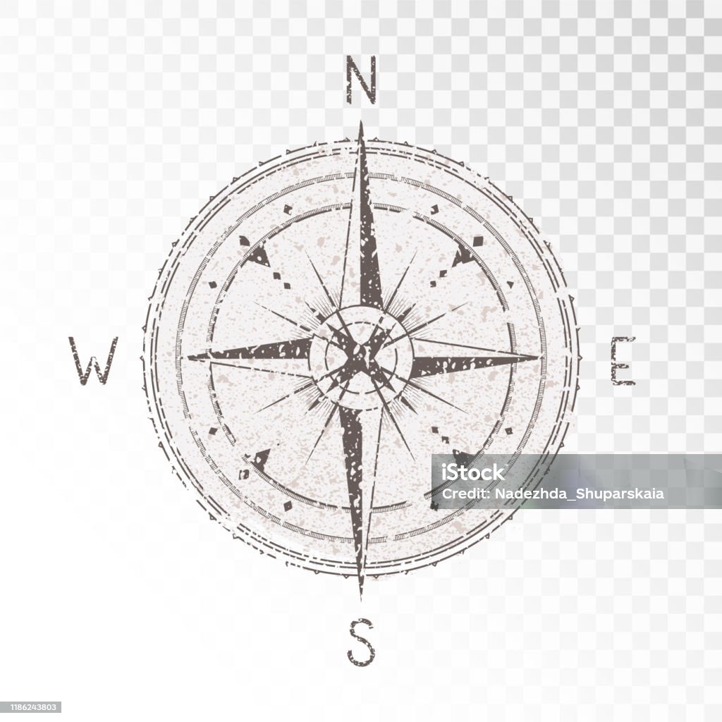 Vector Illustration With A Vintage Textured Compass Or Wind Rose And ...