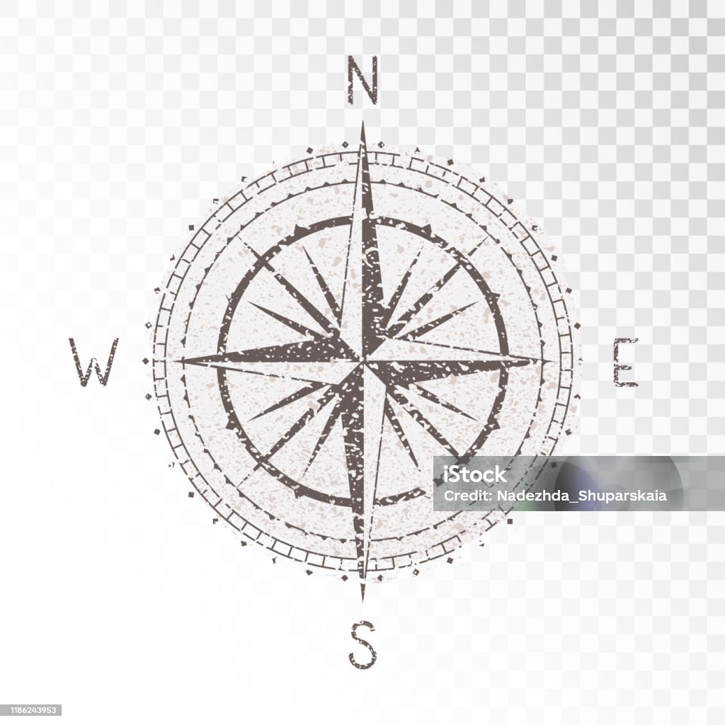 Vector Illustration With A Vintage Textured Compass Or Wind Rose And ...