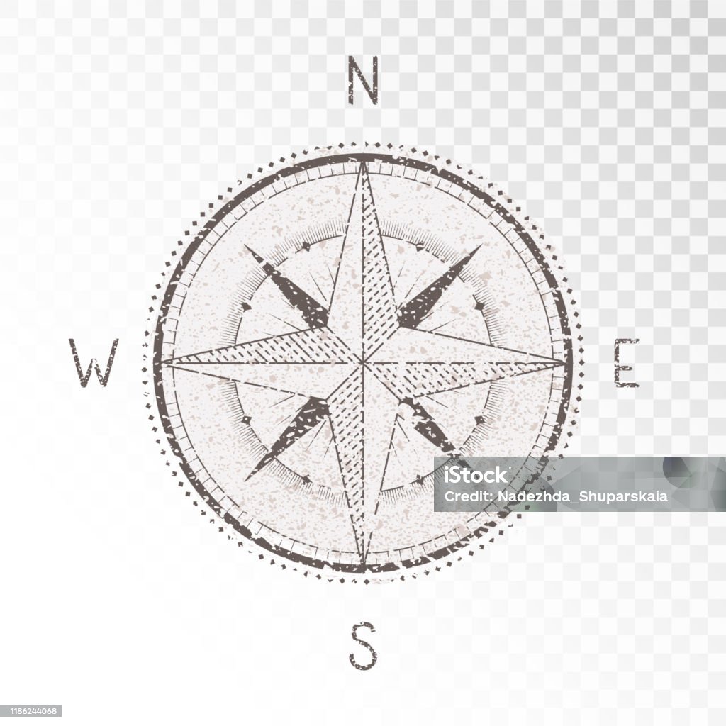 Vector Illustration With A Vintage Textured Compass Or Wind Rose And ...