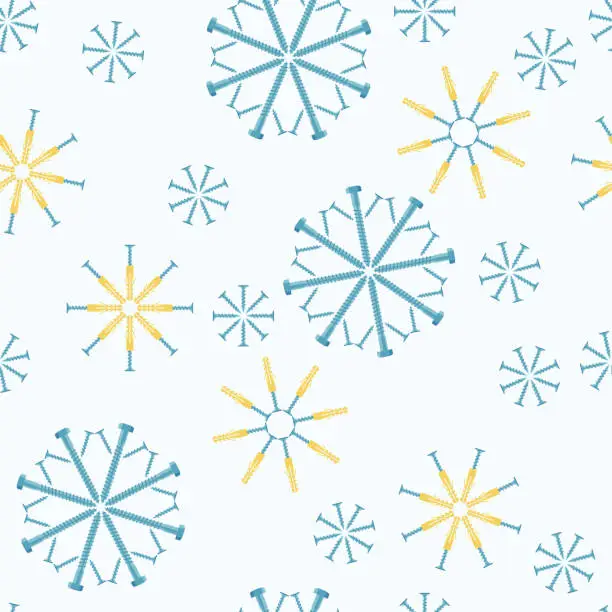 Vector illustration of Christmas seamless pattern of fasteners laid out in the shape of snowflakes. Vector background.